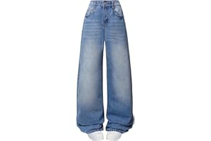 Fulihug Jeans for Girls Baggy Wide Leg Cute Bow High Elastic Waisted Denim Pants Y2K Boyfriend Skater Streetwear 7-14Y