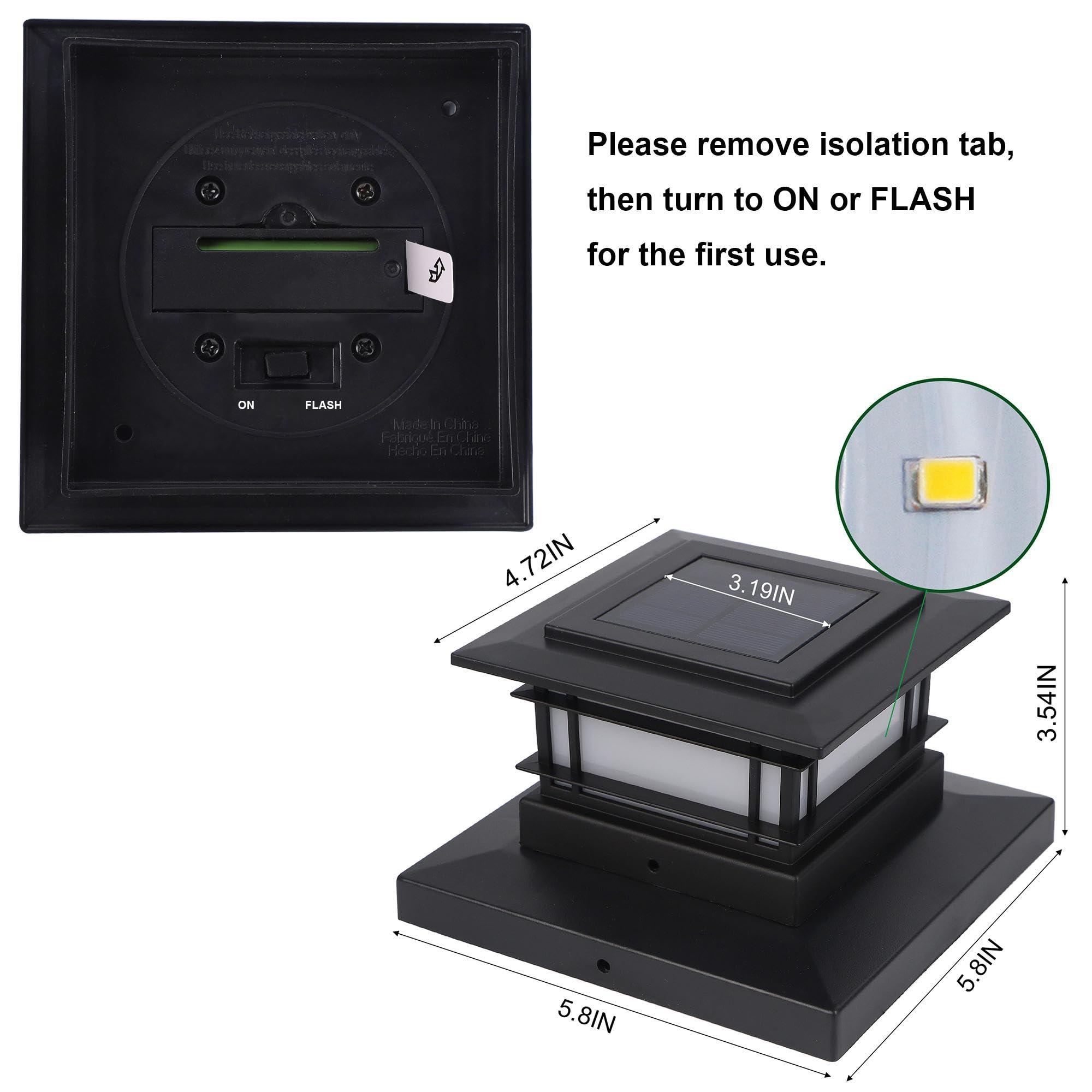 Dynaming 8 Pack Solar Post Cap Lights Outdoor with Flickering Flame Light, Fence Post Solar Lights Fit for 4x4 5x5 6x6 Vinyl/Wooden Posts, High Brightness SMD LED Lighting Decor for Garden Deck Patio