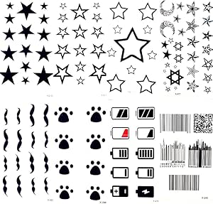 8 Piezas Negro Estrellas Cielo Luna Pata Impermeable Niños Tatuaje