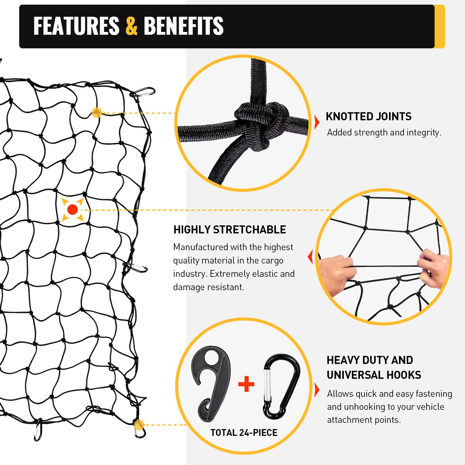 Cargo Nets Roof Rack 3x4 Bungee Cargo Net for Truck Bed Stretches to