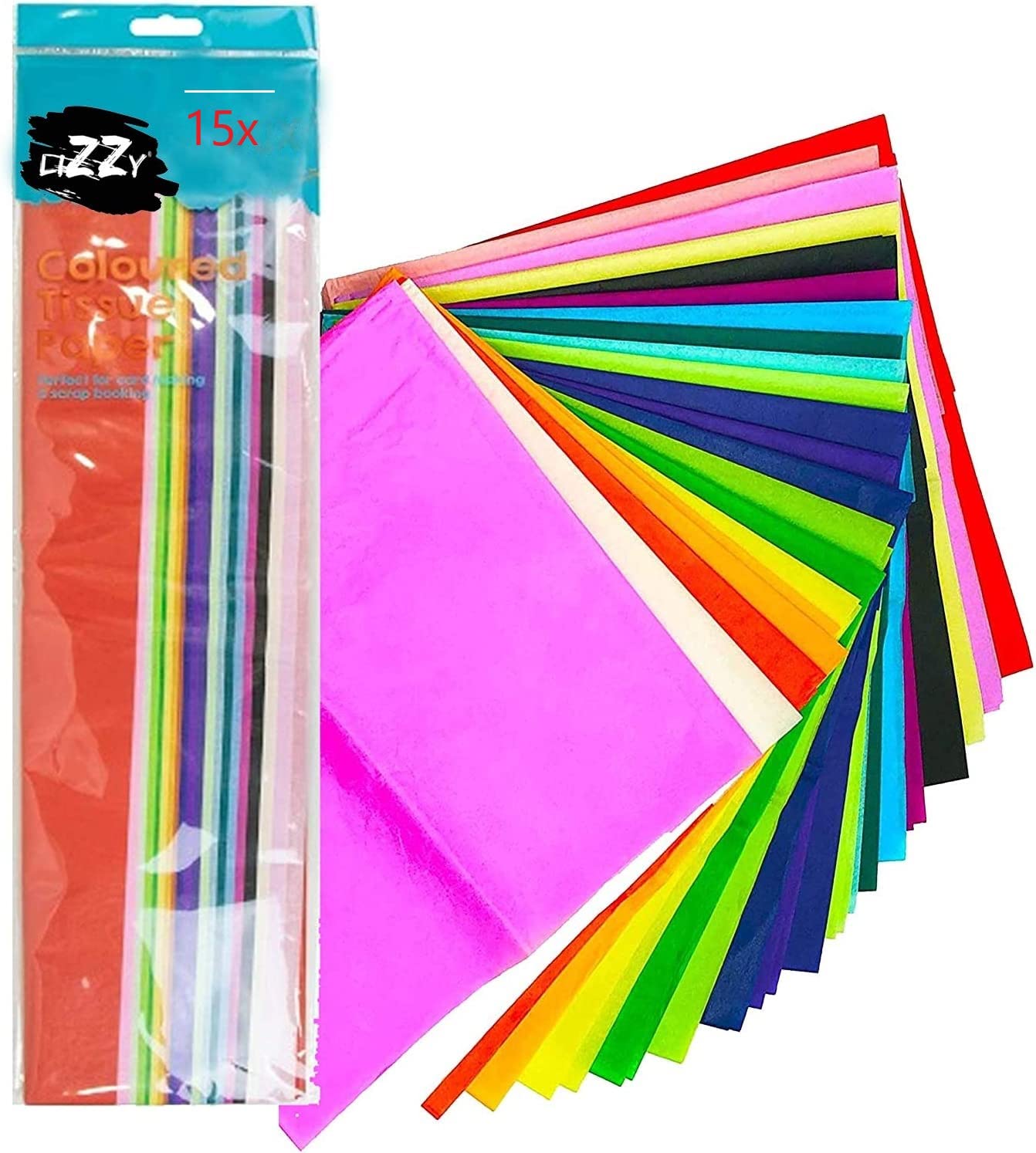 Lizzy, Tissue Paper Sheets Pack, 20 Sheets, 50cm x 66cm, Assorted Colours, 17gsm Paper | for Arts and Crafts, Wrapping, Creative Projects