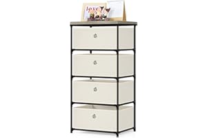 MOOACE Fabric Storage Dresser with Drawers, 4 Drawers Clothes Organizer and Storage Tower for Bedroom, Small Fabric Storage and Chest of Drawers, Beige