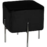 Cortesi Home Zane Contemporary Metal Legs Cube Ottoman, Black Velvet