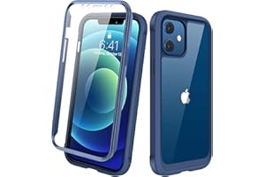 Diaclara Designed for iPhone 12/12 Pro Case, Full Body Rugged with Built-in Touch Sensitive Anti-Scratch Screen Protector, Soft TPU Bumper Case for iPhone 12/12 Pro 6.1" (Dark Blue and Clear)