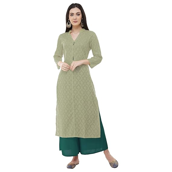 Women's Cotton Straight Printed V-Neck Kurti with 3/4th Sleeve