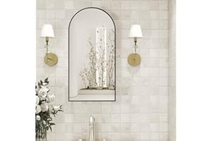 FUNFOLLOW Black Medicine Cabinet with Mirror Arched, Bathroom Vanity Mirror with Storage, Metal Framed Mirror Wall Mount, Easy Assemble Mirrored Cabinet, Not Recessed, 16x32 inch