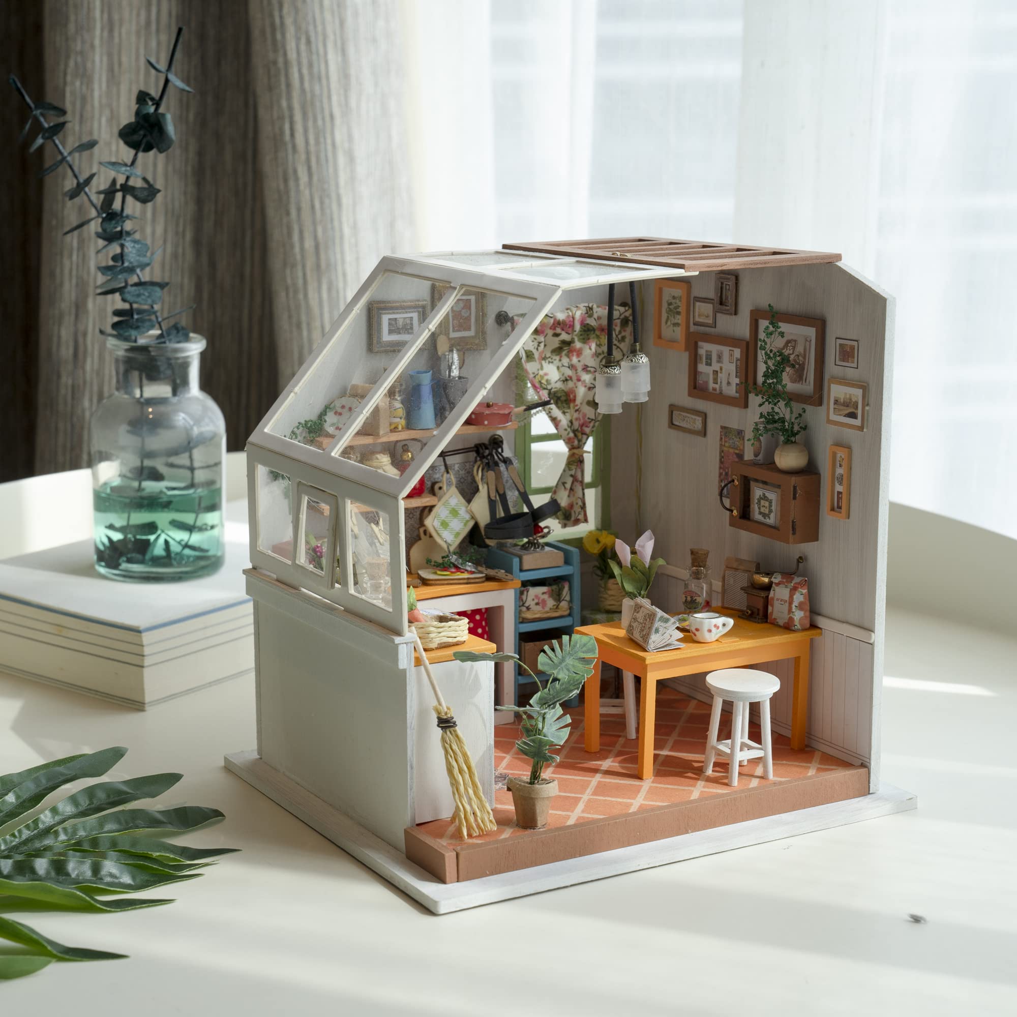 ROBOTIME Miniature House Kit DIY Mini Dollhouse with Furniture LED Light Model Craft Kitchen Assembly Toy Set Unique Gift