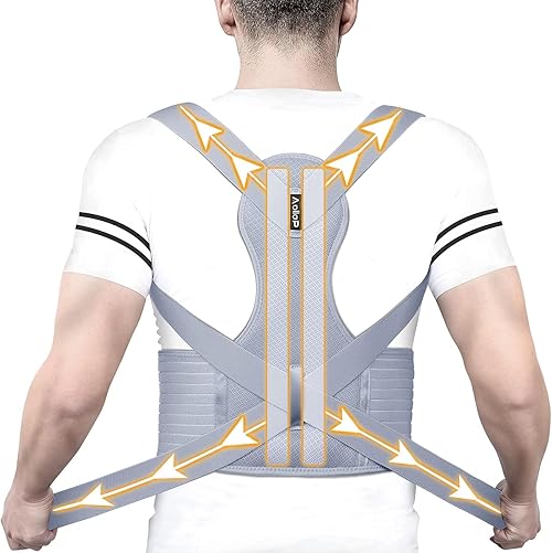 Aollop Posture Corrector Men Women - Back Brace Posture Corrector Breathable and Adjustable Elastic Bands Posture Support Bars Improve Back Pain Association Back Straightener (M, Waist 35'- 47')