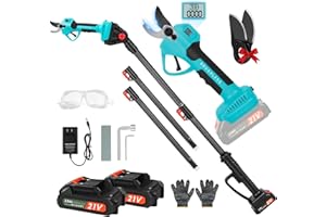SYKART 21V 2-in-1 Cordless Pole Pruning Shears, 1.6" Cutting Diameter Electric Pruning Shears with 9 ft Extension Pole, Tree Pruner with 2pcs 2.0Ah Rechargeable Lithium Battery, LCD Display Screen SK7 Blades