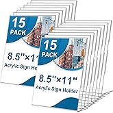 15 Pack Acrylic Sign Holder 8.5 x 11, L-Shape Clear Plastic Display Stand for Tabletop, Acrylic Stands for Flyers, Table Paper Holder, Vertical Sign Holder 8.5x11 for Restaurants, Office and School(Slant 15 Pack 8.5x11)