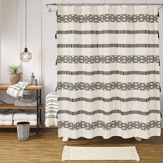 Amazon Com Uphome Tassel Shower Curtain Boho Beige And Black