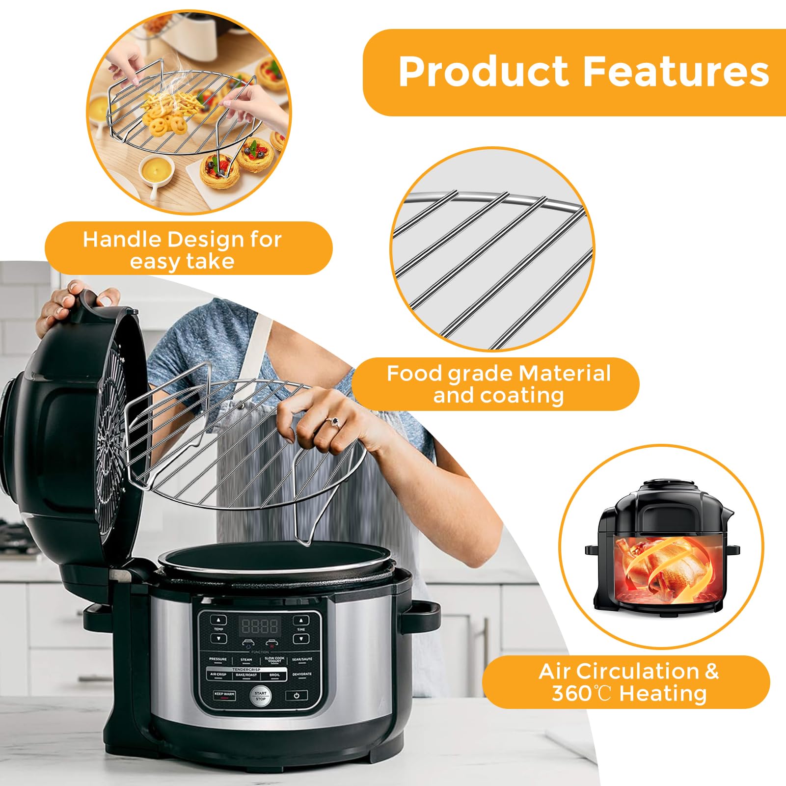 GWY Air Fryer Accessories for Ninja Foodi 6.5QT FD302 Air Fryer Pressure Cooker, 9.2'' Round Air Fryer Replacement Parts for Ninja Foodi 5QT FD101 6.5QT OS301 Instant Pot Pro Duo 8 QT Air Fryer