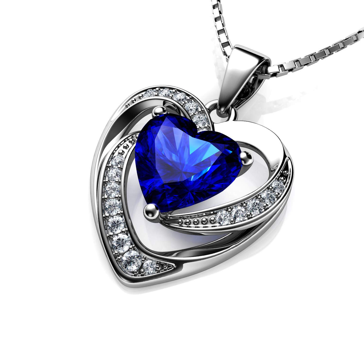 DEPHINI Crystal Heart Necklace – 925 Sterling Silver, Cubic Zirconia Pendant, Rhodium Plated Jewellery for Women (Blue) — image 1