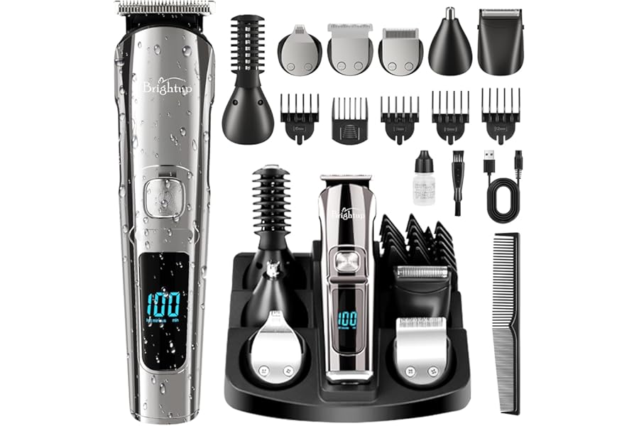 Brightup Beard Trimmer for Men – Electric Razor & Shaver, Cordless Hair Clippers Trimmers Set, IPX7 Waterproof Mens Grooming Kit for Shaving Face, Mustache, Body, Ear, Nose Hair Trimmer, Gifts for Men