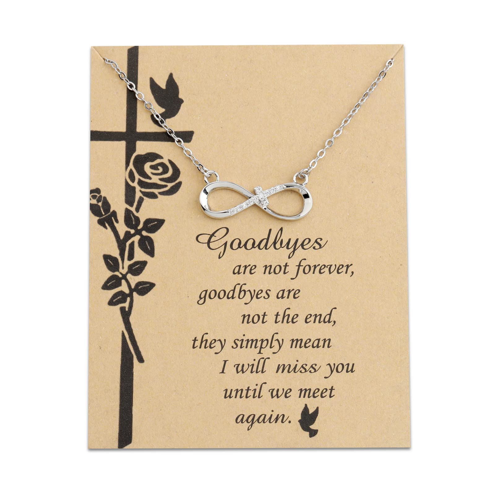 PLITI Sympathy Gift Goodbyes Are Not Forever Goodbyes Are Not The End Infinity Cross Necklace Loss of Loved One Remembrance Gift (Goodbyes necU)