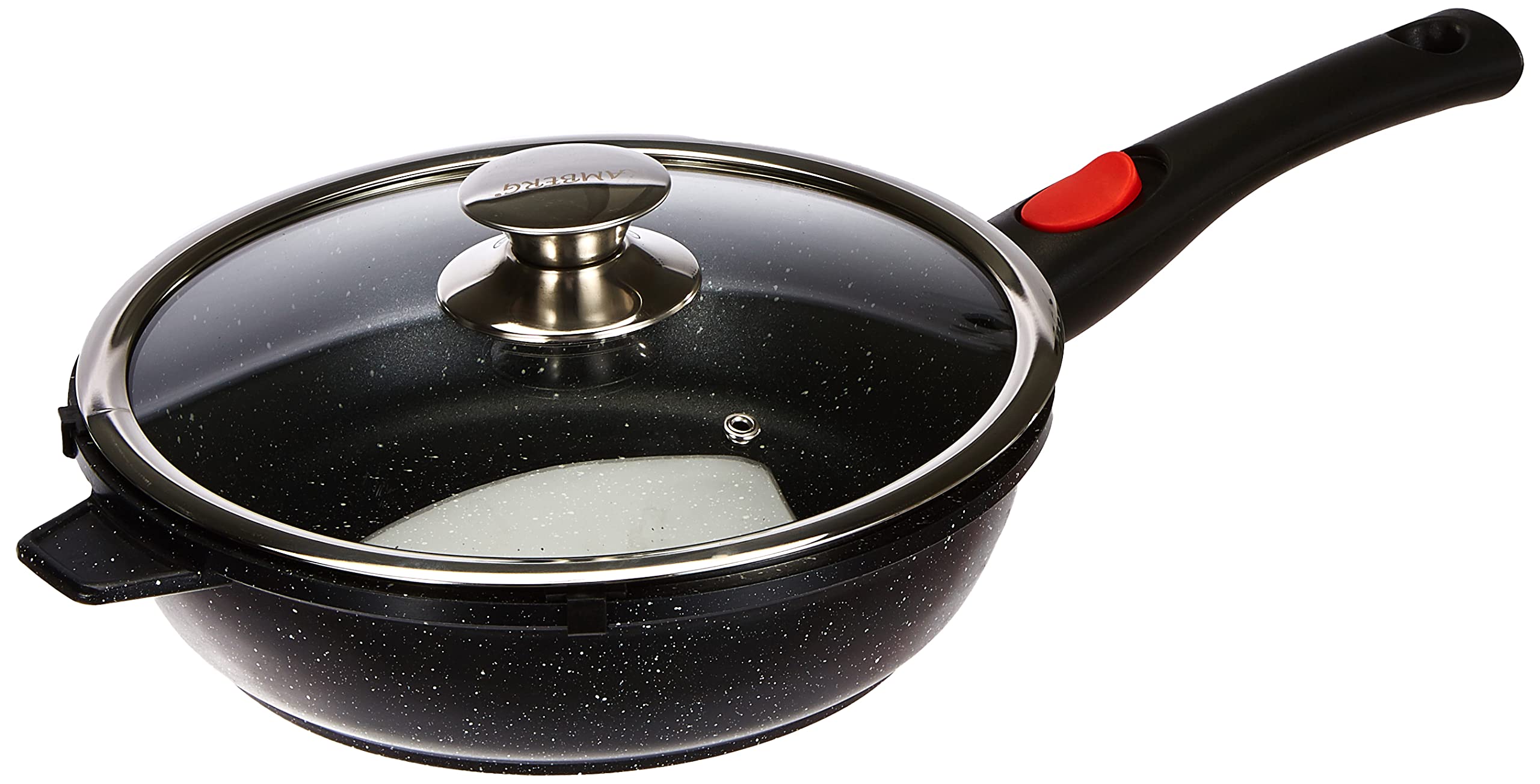 Kamberg 0008026 Frying Pan 24 cm with Removable Handle Cast Aluminium Stone Coating Glass Lid Suitable for All Heat Sources Including Induction PFOA
