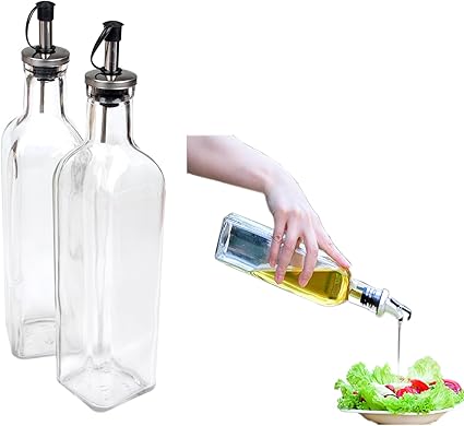 Container Spout Oil Dispenser Bottle Set For Kitchen Cruet Oil Dispenser Glass Bottle For Cooking With Lever Release Pourer 17 Oz By Yier Amazon De Kuche Haushalt