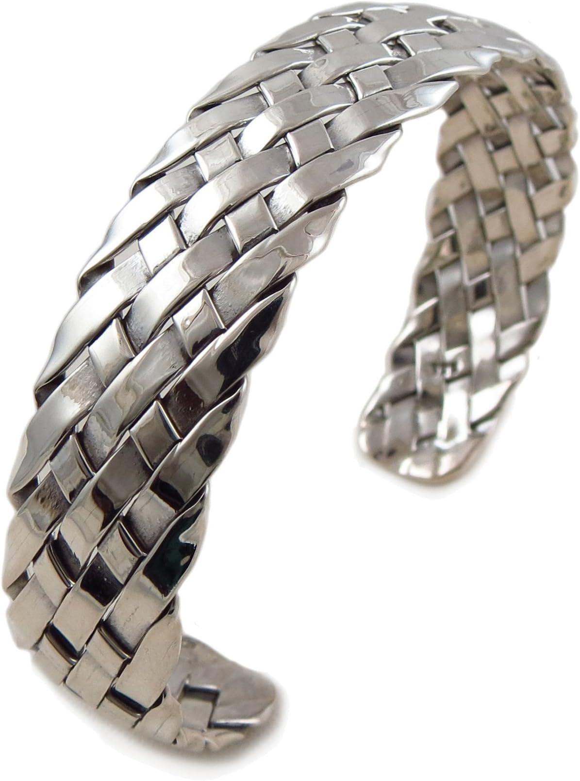 Large 925 Sterling Silver Woven Bracelet Cuff