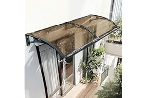KIZYRQ Awning for Door Entrance, Window Awnings Exterior with Aluminum Bracket Polycarbonate Board, Patio Balcony Porch, Uv Rain Snow Protection, with Drainage Channels, Brown 60x60cm/24x24in