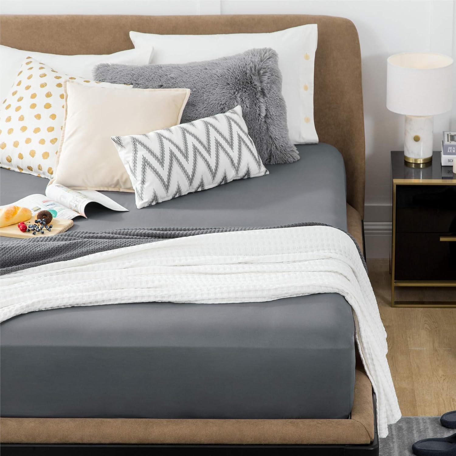 Bedsure Fitted Sheet Queen Grey - Queen Fitted Sheet Only for Mattress Up to 14 inches, Extra Soft Brushed Microfiber, Wrinkle & Fade Resistant(Queen, Dark Grey): Home & Kitchen