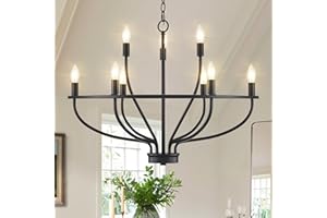 FookChak 9-Light Black Chandelier Light Fixture Classic Candle Chandelier Lighting Over Table for Dining Room Living Room Bedroom Foyer Kitchen Island, 28.54in, E12