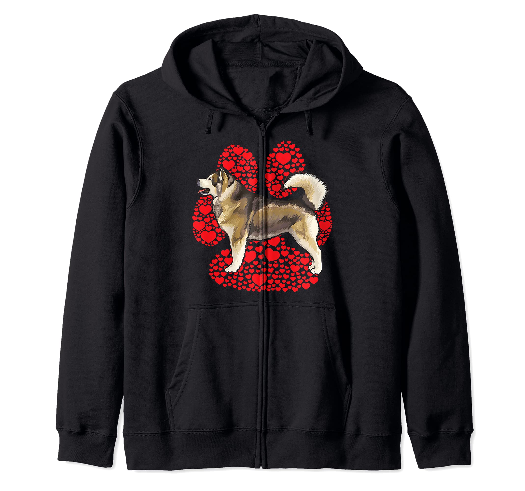 Alaskan Malamute Valentines Day Dog Love Paw Zip Hoodie