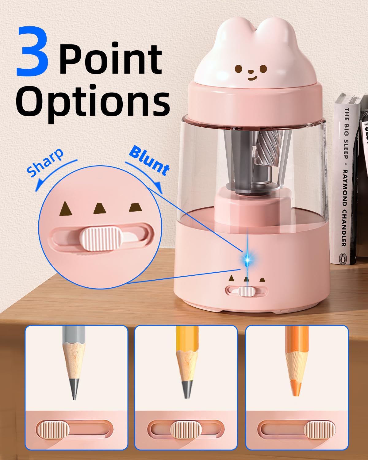 ZMOL Electric Pencil Sharpeners, Colored Pencil Sharpener for Kids, Auto Stop, Rechargeable Pencil Sharpener for Battery Powered Cute No.2/Colored Pencils (6-8mm), Classroom/Office/Home (Pink)