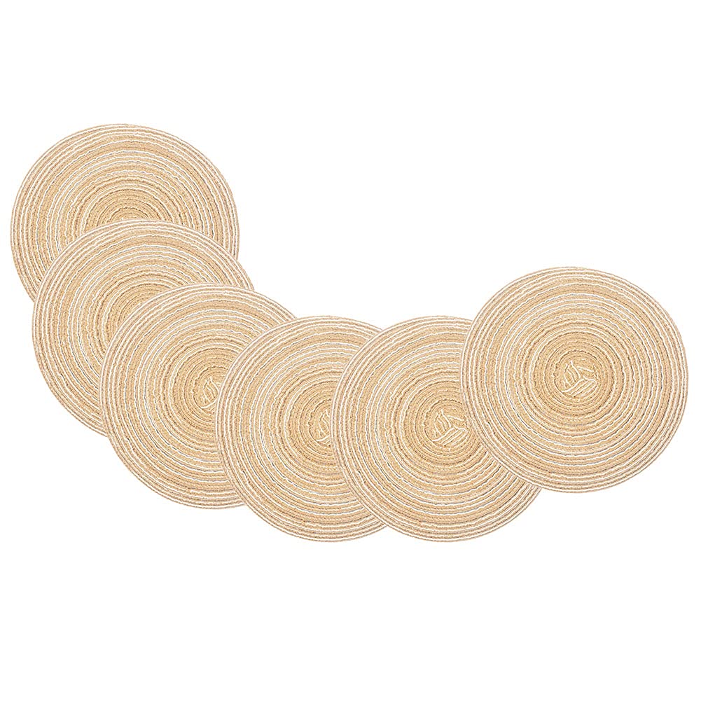 SCF2017 Set of 6 Round Woven Cotton Yarn Placemats 18cm Small Table Mats Coasters(Khaki)