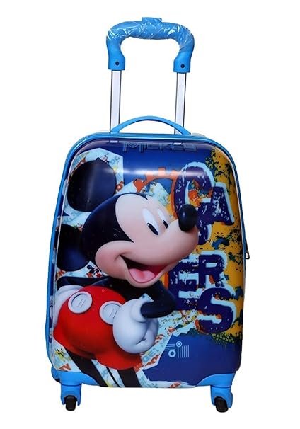 GOCART Boys and Girls Polycarbonate 18-Inch Dancing Mickey Printed Square Shape Hard Side Water Proof 360 Degree Rotating 4 Single Spinner Wheel Trolley Bag (Blue)