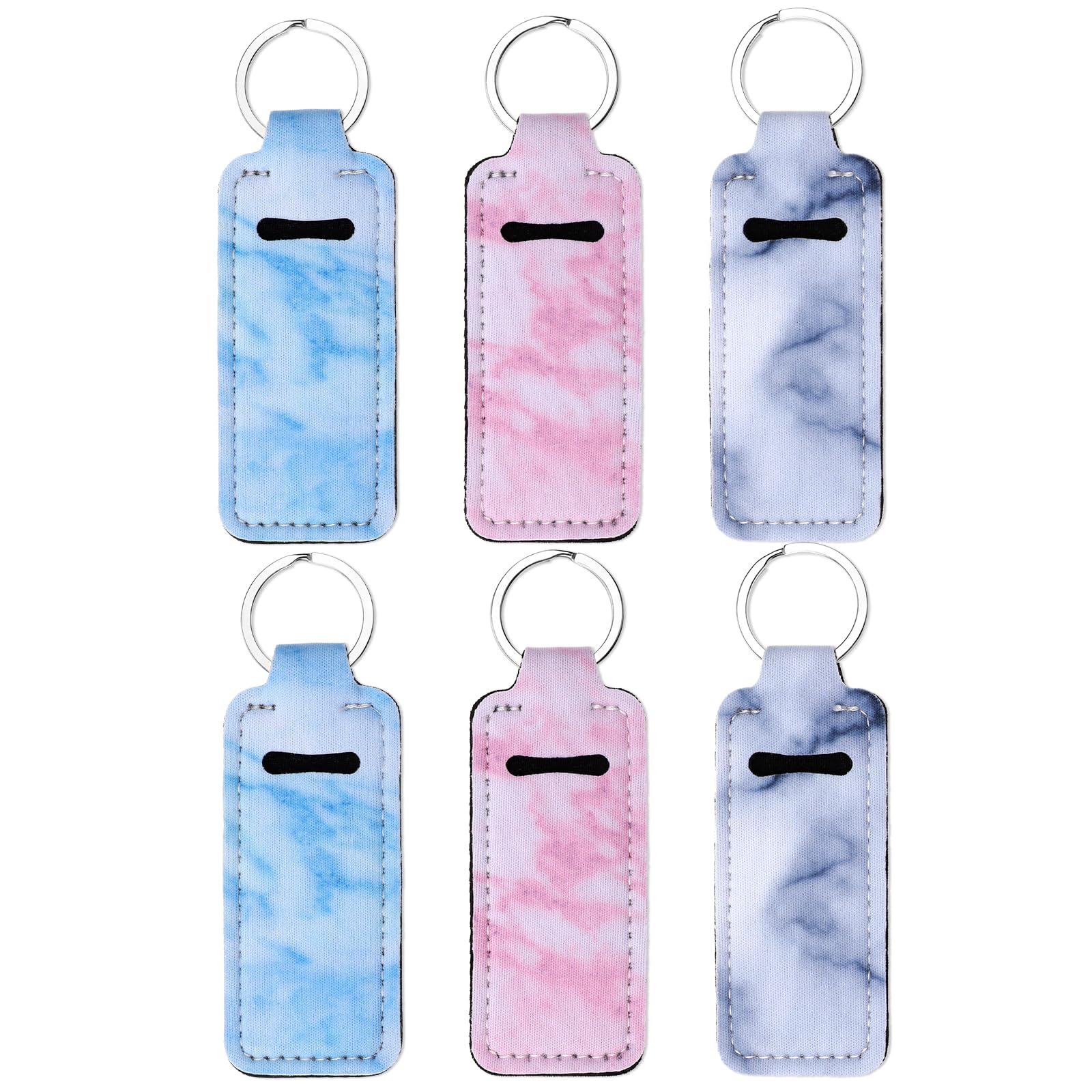Prasacco 6-Piece Chapstick Holder Keychain, Lip Balm & Lipstick Holder, Multicolor Marble Pattern, Elegant Design for Women