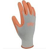 DIGZ Stretch Knit Garden Gloves, Large, 1 Pair, Gray and Orange | Polyurethane-coated palm, latex-free grip for planting, pruning, and potting, Breathable stretch knit back flexes comfortably