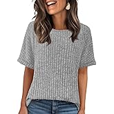 Bosmeer Womens Tops Business Casual Sweaters Short Sleeve Shirts Crew Neck Spring Summer Tops for Women 2025 Loose Fit