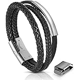 RogueRaven Black Leather Bracelet for Men – Premium Collection – Brown Black Gold Silver | Genuine Leather Mens Bracelet with Stainless Steel Clasp [Adjustable] | In Luxury Gift Box
