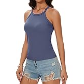 Womens Racerback Ribbed Tank Top Camisole with Built in Bra Running Yoga Sport Bra Athletic Slim Sleeveless Summer Top