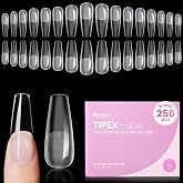Beetles Tipex Lite Instant Nail Tips, Long Coffin, 256pcs 16 Sizes(00-14) | No Builder Gel Needed, Etched-free Acrylic Nails for DIY Salon-look False Nail Extensions, Full Cover Soft Gel Tips