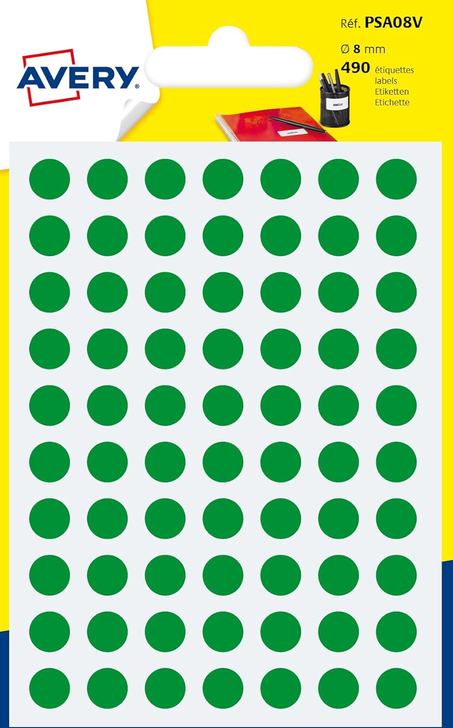Avery 490 Circle Stickers, 8mm Diameter, Green Small Round Dot Adhesive Labels