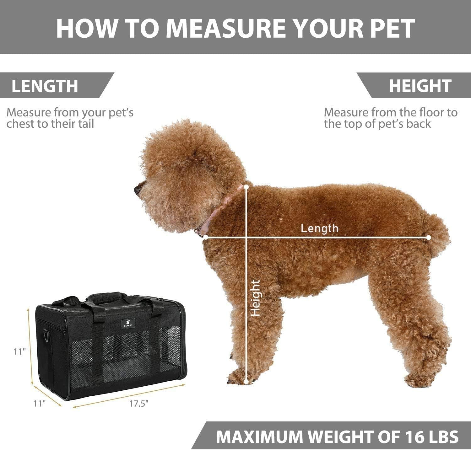 X-ZONE PET Airline Approved Soft-Sided Pet Travel Carrier for Dogs and Cats, Medium Cats Small Cats Carrier, Dog Carrier for Small Dogs, Portable Pet Travel Carrier, Black : Pet Supplies