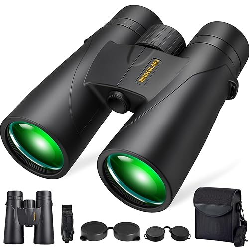 Binoculars for Adults High Powered – 12X42 HD Compact Binoculars for Bird Watching, Hunting Gear, Cruise & Beach Vacations Essential, Camping & Travel Essential Accessories (Black)
