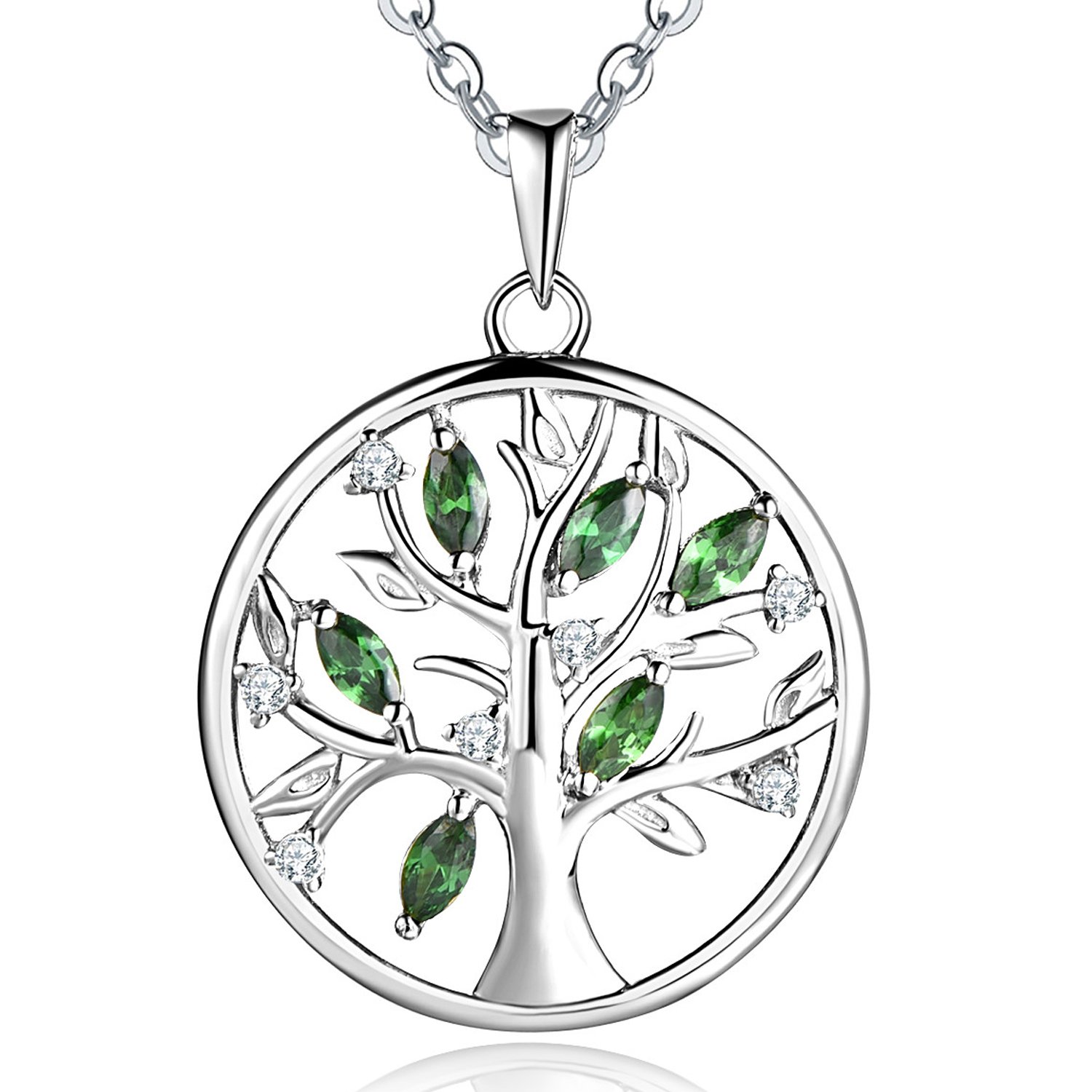 JO WISDOM Tree of Life Necklace,925 Sterling Silver Family May birthstone Green Emerald Tree Coin Pendant Necklace — image 1