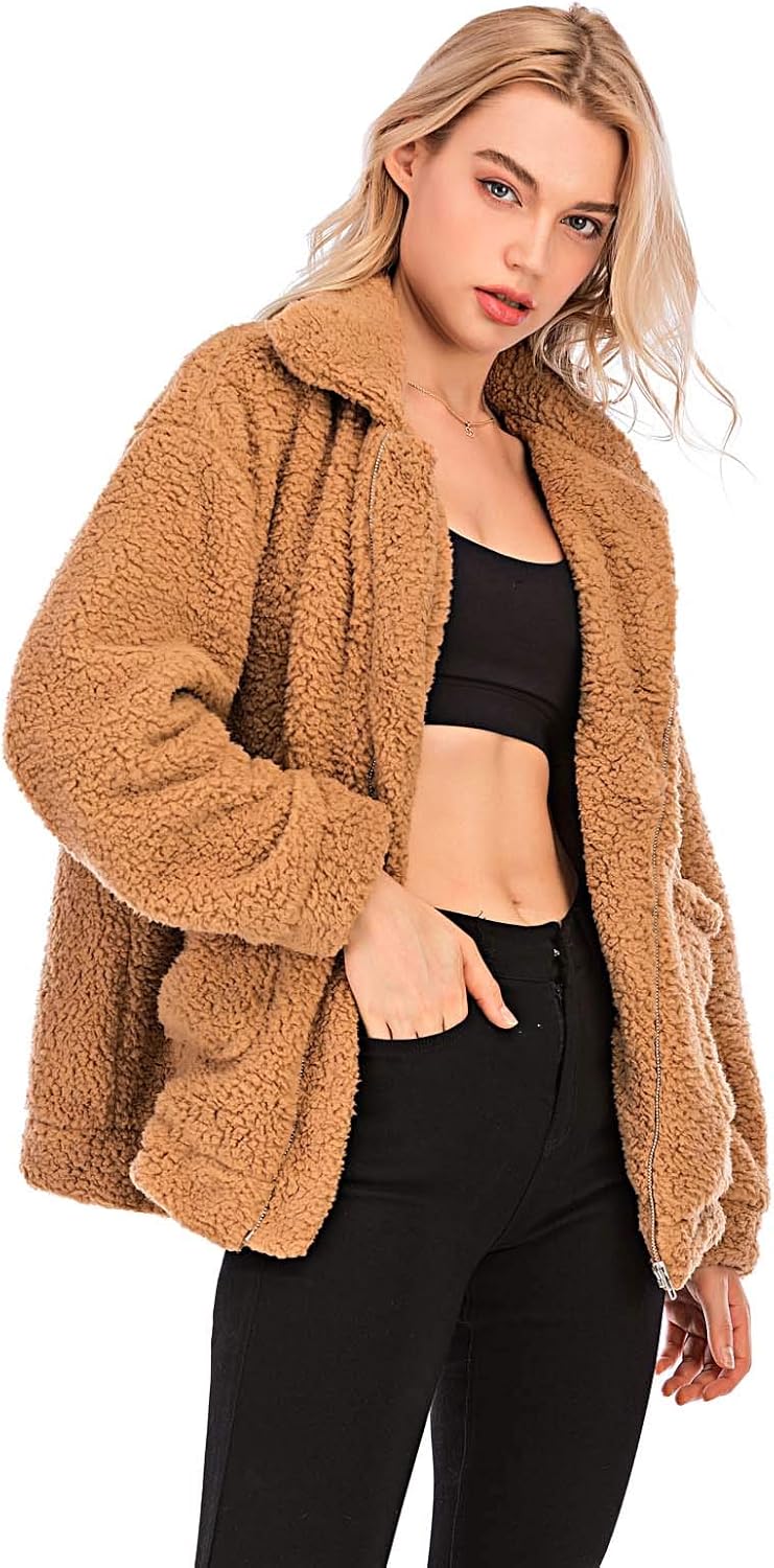 Comeon Women's Faux Fur Jacket Shaggy Jacket Winter Fleece Coat Outwear Shaggy Shearling Jacket at  Women's Coats Shop