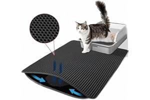 Petinstinct Cat Litter Mat, 24x18 Inch Honeycomb Double Layer Cat Litter Trapping Mat, Waterproof Urine Proof Large Cat Litter Pads, Black
