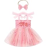 IDOPIP Butterfly 1st Birthday Outfit for Baby Girls Embroidery One Romper Smocked Tutu Dress with Headband Cake Smash Clothes
