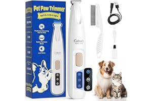 COBALT FELINE Dog Paw Trimmer with LED Light, 2025 Upgraded Pet Paw Trimmer for Dogs and Cats Grooming Clippers, 35dB Safety Low Noise Electric Dog Paw Hair Trimmer Shavers for Paws, Ears, Face, Rump (White)