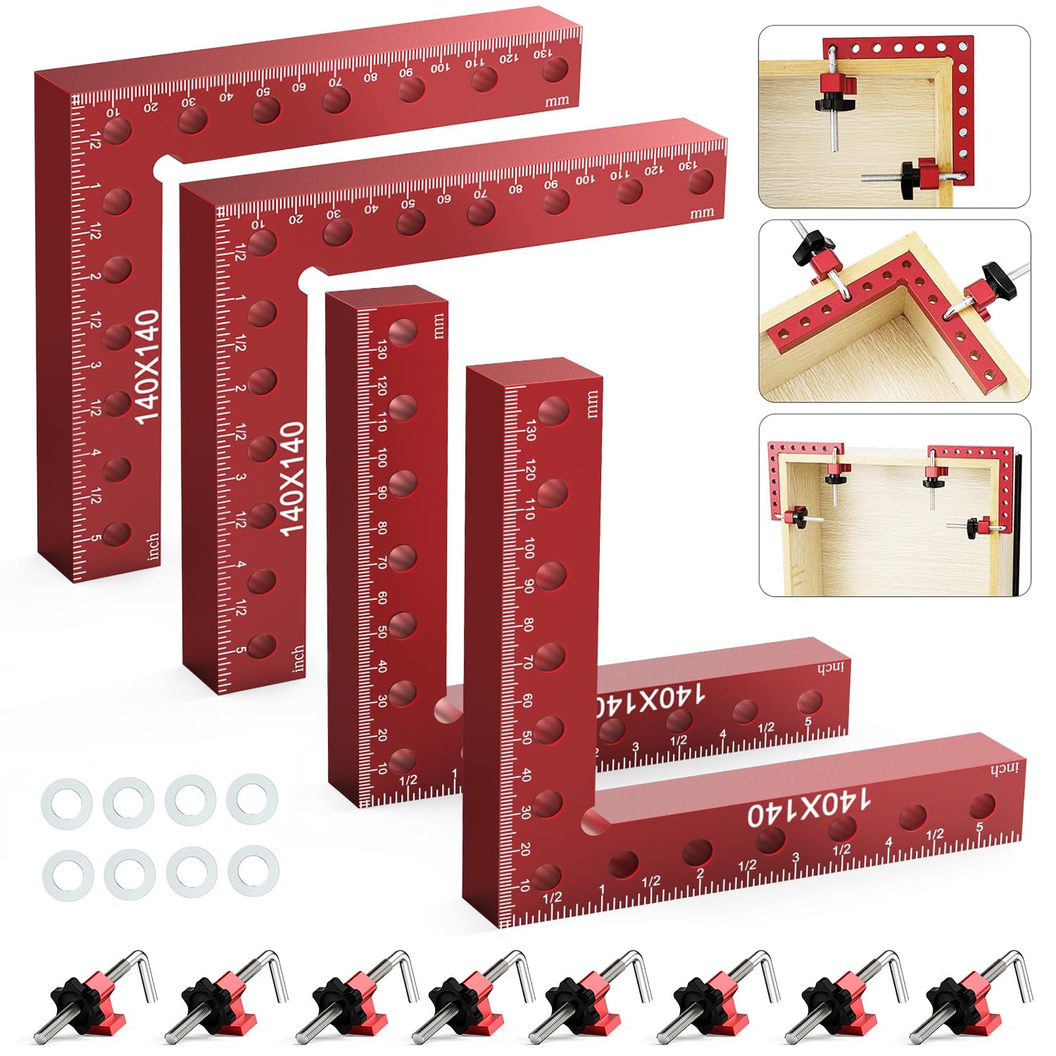 Housolution 90 Degree Positioning Squares Right Angle Clamps 5.5" x 5.5"(14 x 14cm) Aluminum Alloy Corner Clamps for Woodworking Tools, Wood Clamps for Picture Frame Box Cabinets Drawers (4pack)