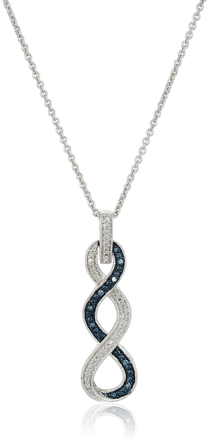 Sterling Silver Blue and White Diamond Twist Pendant