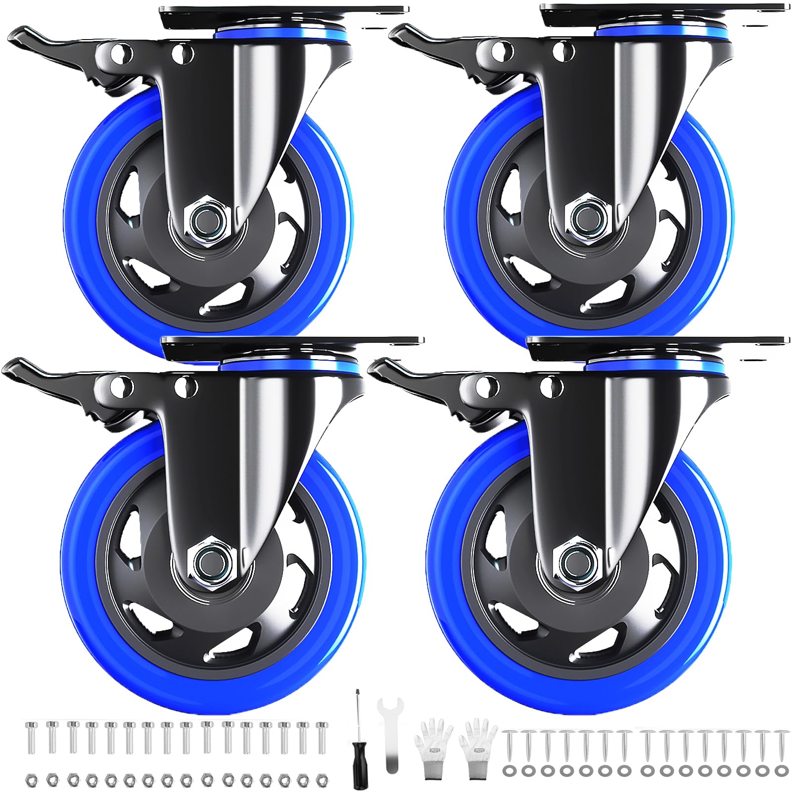 4 Inch Caster Wheels with Brake, Heavy Duty Casters