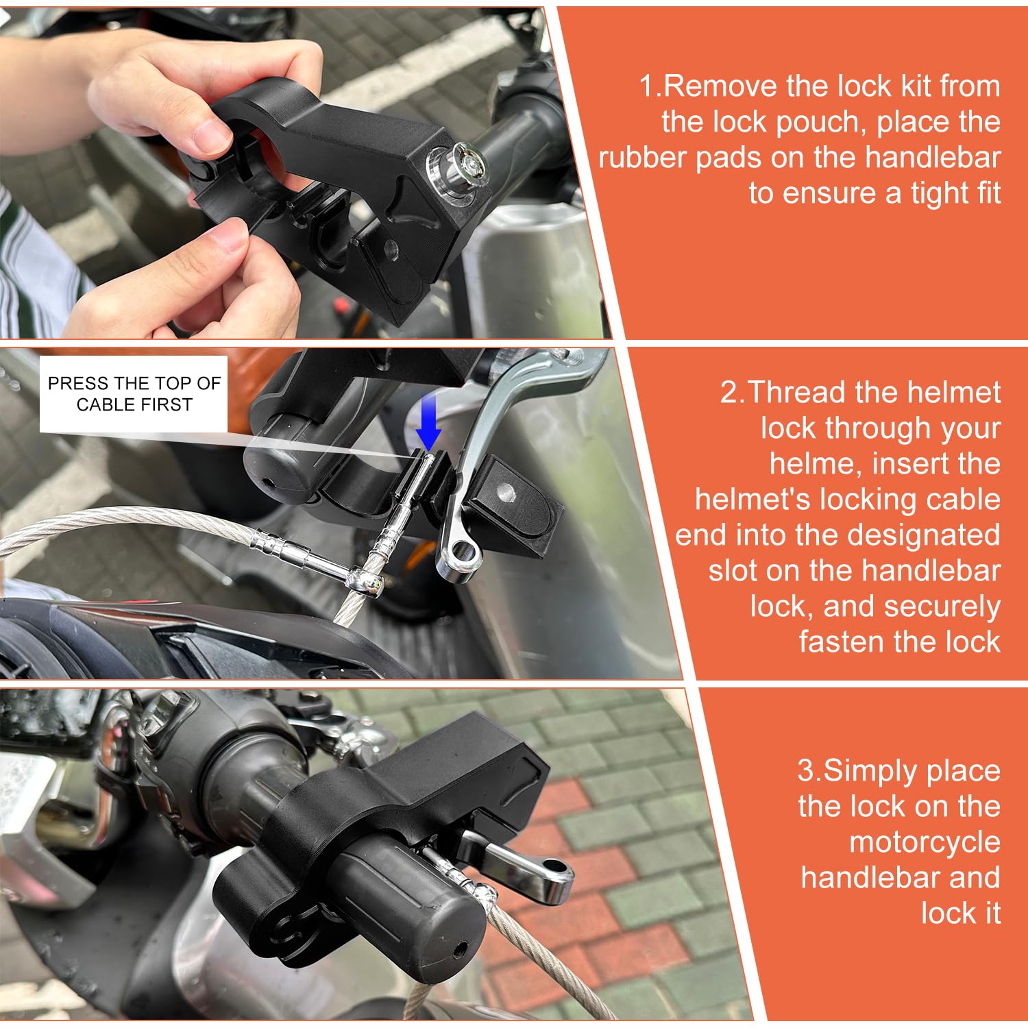 Vofstand Motorcycle Lock - Helmet & Handlebar Anti Theft Lock, Heavy Duty Black