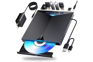 Dainty External Blu-ray Drive, Compatible with BD/DVD/CD Player/Read/Write USB 3.0 &/Type-C Windows 7-11 & Mac PC-Compatible 