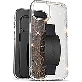 ENCASED Finger Loop Case, Designed for iPhone 15 Pro Max (2023) Clear Sparkle Hand Strap Phone Cover with Soft-Touch Silicone Grip Holder (Gold Glitter Stardust)