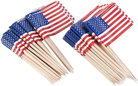 PRETYZOOM Banderas americanas en palo de madera de mano con bandera